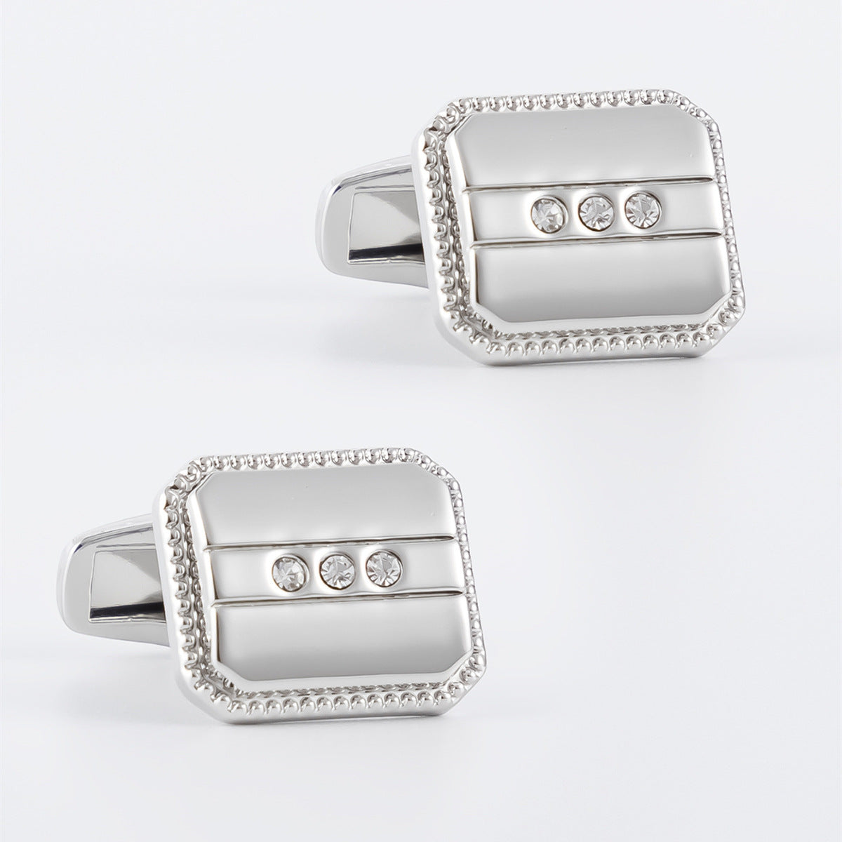 Beaded Border Crystal Cufflinks and Tie Bar Set