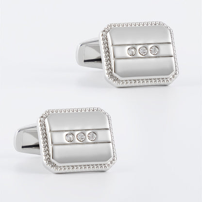 Beaded Border Crystal Cufflinks and Tie Bar Set