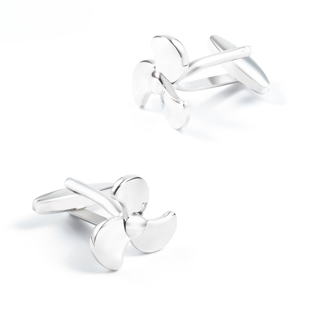 Men Silver Three Blade Propeller Copper Cufflinks