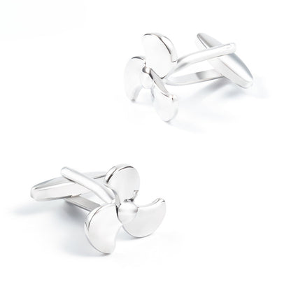 Men Silver Three Blade Propeller Copper Cufflinks