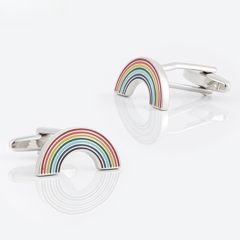 Men Silver Multicolor Enamel Rainbow Cufflinks