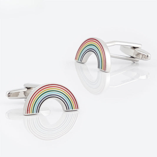 Men Silver Multicolor Enamel Rainbow Cufflinks