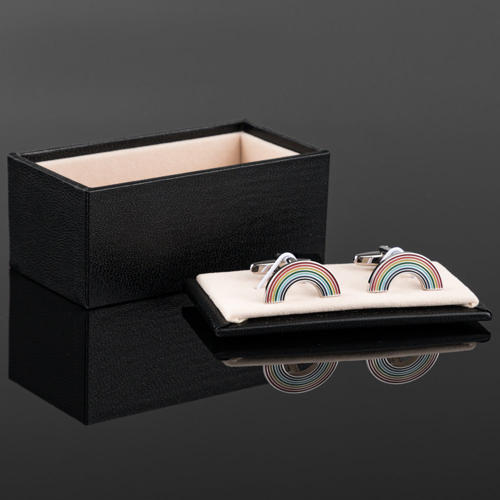 Men Silver Multicolor Enamel Rainbow Cufflinks