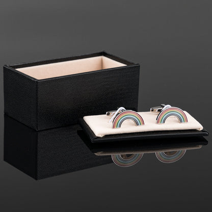 Men Silver Multicolor Enamel Rainbow Cufflinks