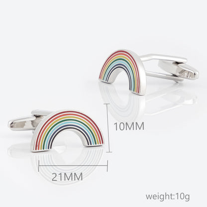 Men Silver Multicolor Enamel Rainbow Cufflinks