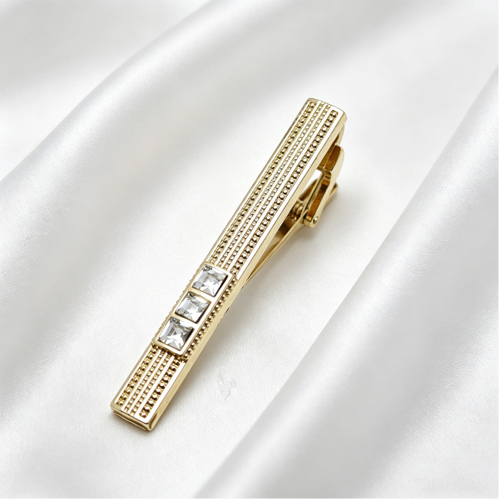 Gold Ornate Beaded Crystal Accent Tie Bar