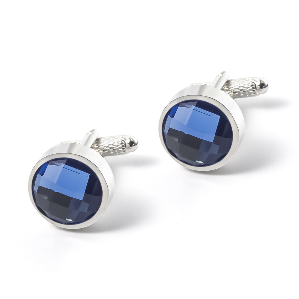 Men Round Crystal Glass Copper Cufflinks