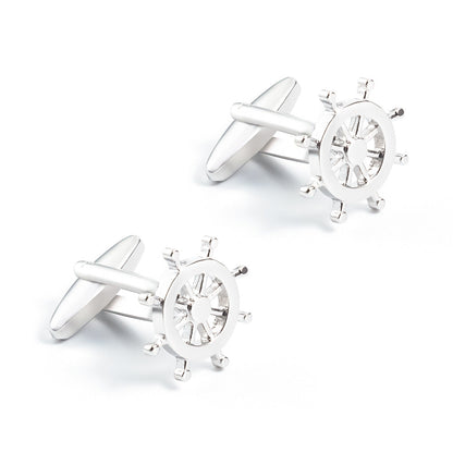 Men Gold Silver Ship Wheel Copper Cufflinks