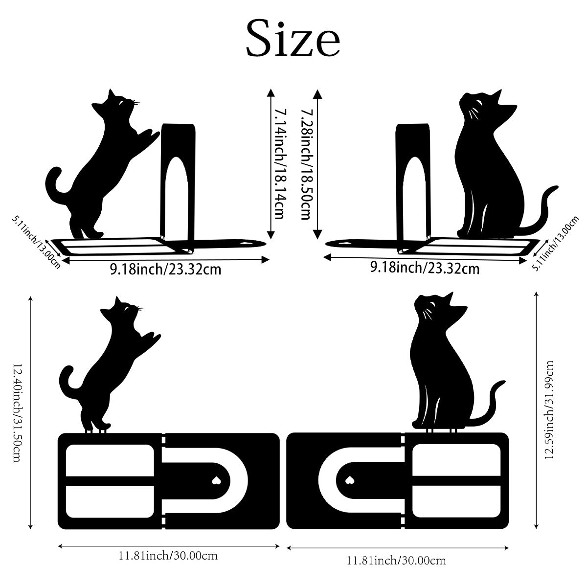 Black Cat Bookends L-Shaped 2-Piece Set - Desktop Decoration, Bookends