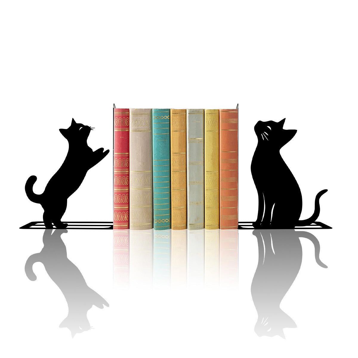 Creative Iron Black Cat Bookends L-Shaped 2-Piece Set - Desktop Decoration, Bookends, Office Storage Clips, Stationery