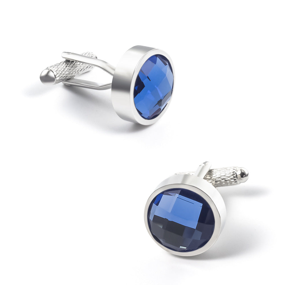 Men Round Crystal Glass Copper Cufflinks