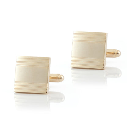 Men Gold Square Brushed Center Copper Cufflinks