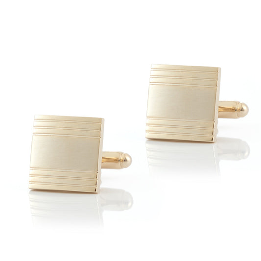 Men Gold Square Brushed Center Copper Cufflinks