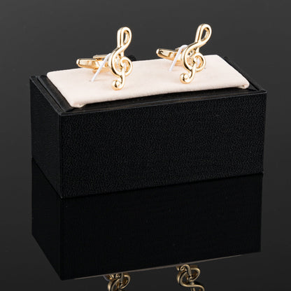 Men Gold Treble Clef Music Note Copper Cufflinks