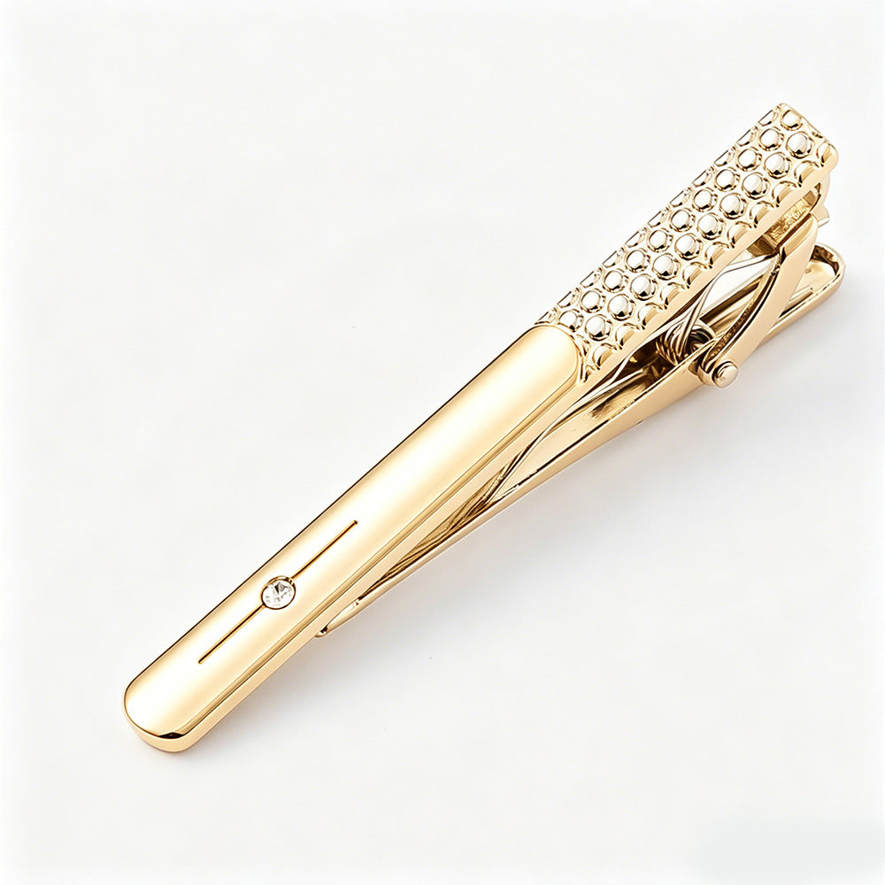 Studded Texture Crystal Cufflinks and Tie Bar Set