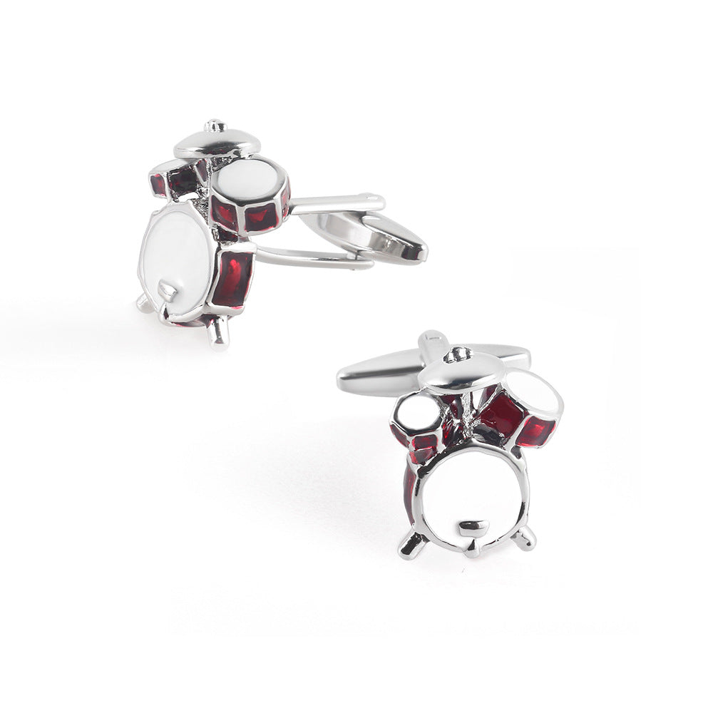 Men Silver Red Enamel Drum Kit Novelty Cufflinks