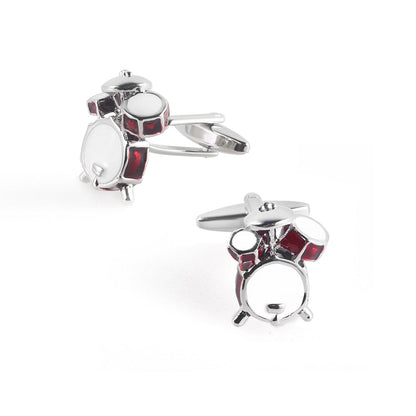 Men Silver Red Enamel Drum Kit Novelty Cufflinks