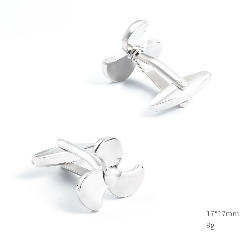 Men Silver Three Blade Propeller Copper Cufflinks