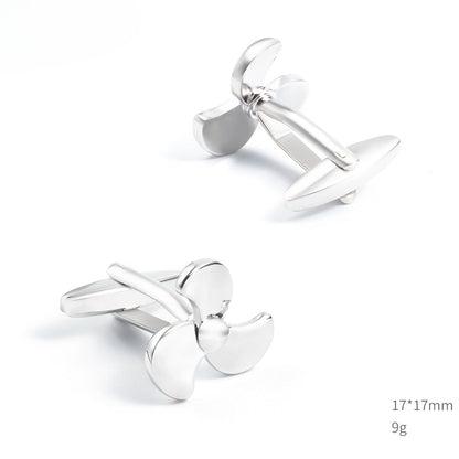 Men Silver Three Blade Propeller Copper Cufflinks