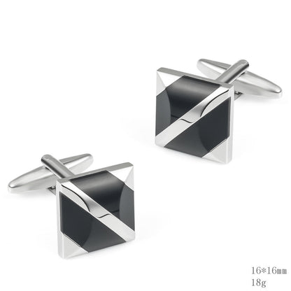 Men Silver Black Enamel Diagonal Square Cufflinks
