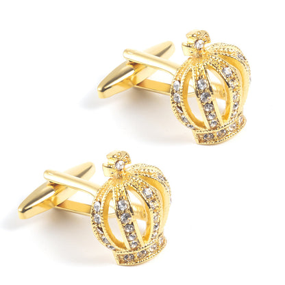 Gold Crown Shape Crystal Cufflinks
