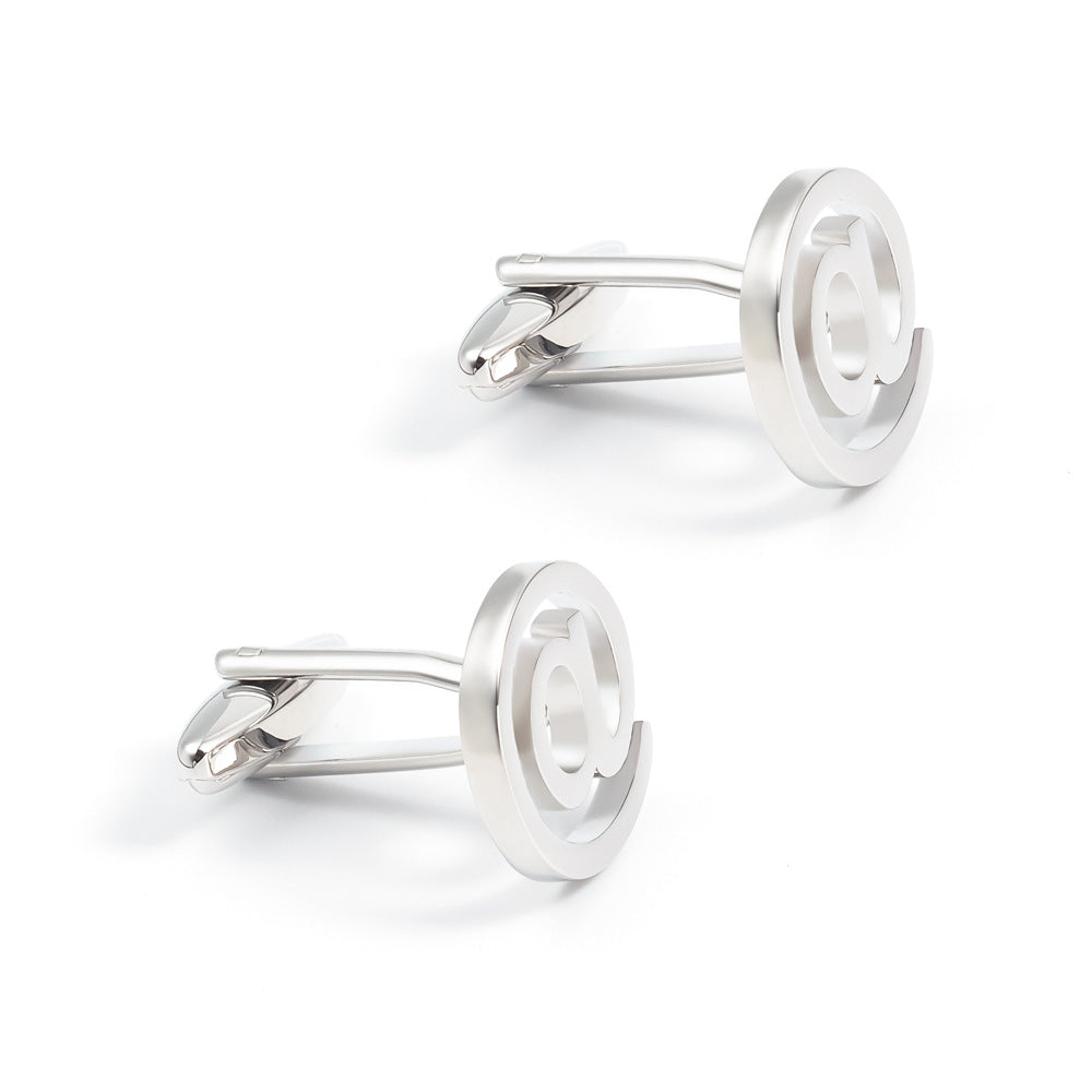 Men Silver At Sign Symbol Round Copper Cufflinks