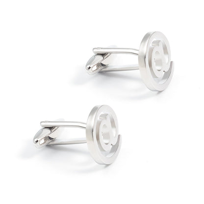 Men Silver At Sign Symbol Round Copper Cufflinks