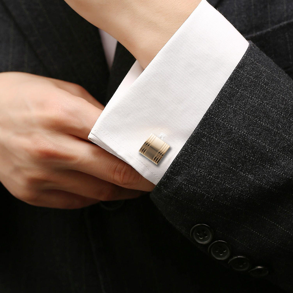 Men Gold Square Brushed Center Copper Cufflinks
