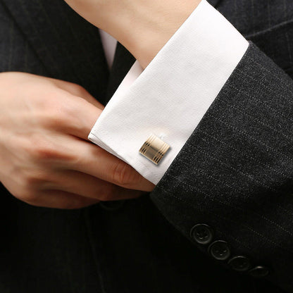 Men Gold Square Brushed Center Copper Cufflinks