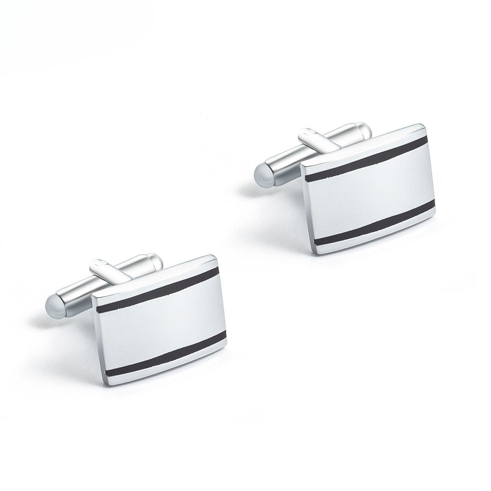 Silver Black Stripe Metal Cufflinks and Tie Bar Set