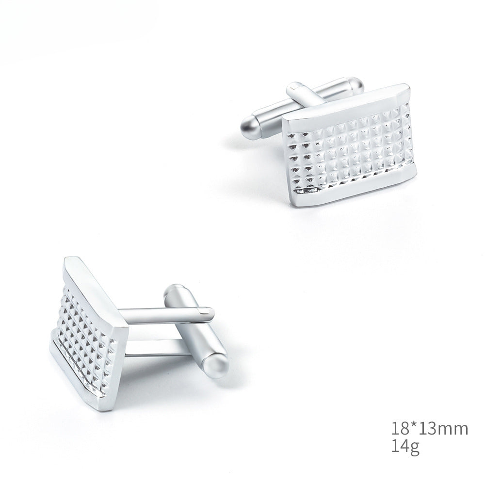 Silver Grid Texture Rectangular Cufflinks Tie Bar Set