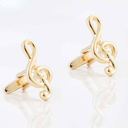 Men Gold Treble Clef Music Note Copper Cufflinks