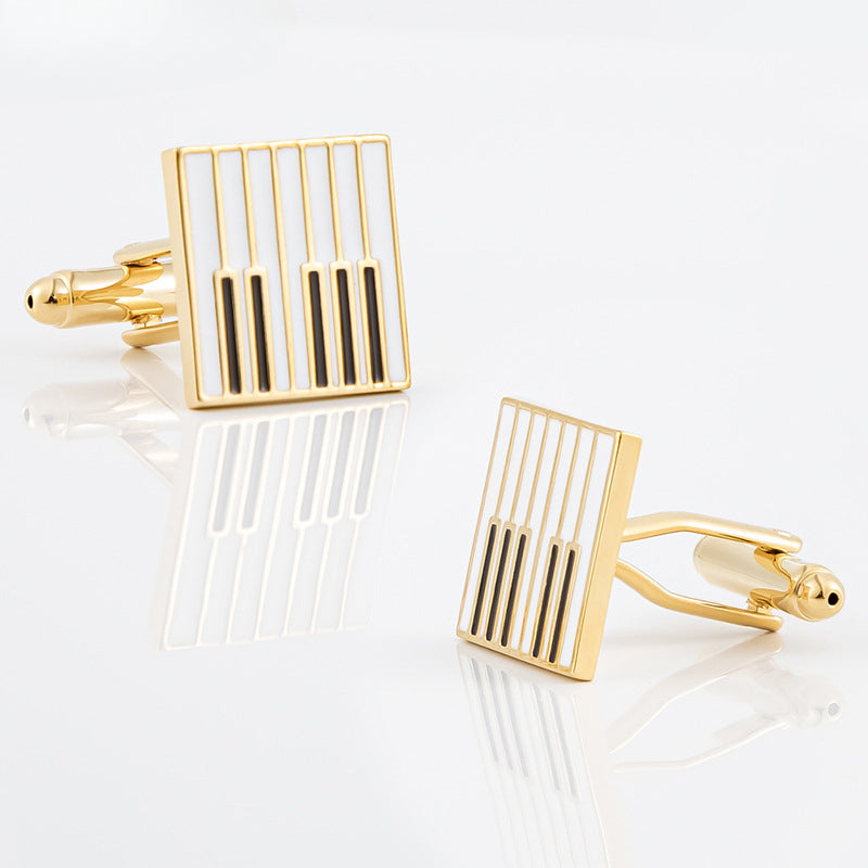 Men Gold Piano Keys Enamel Square Cufflinks