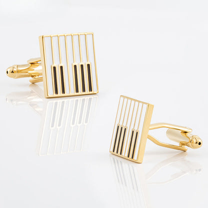 Men Gold Piano Keys Enamel Square Cufflinks