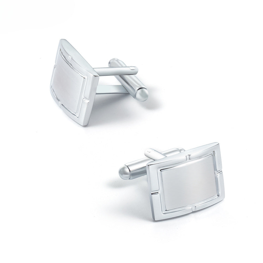Silver Rectangular Cufflinks and Tie Clip Set