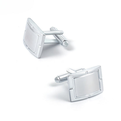 Silver Rectangular Cufflinks and Tie Clip Set