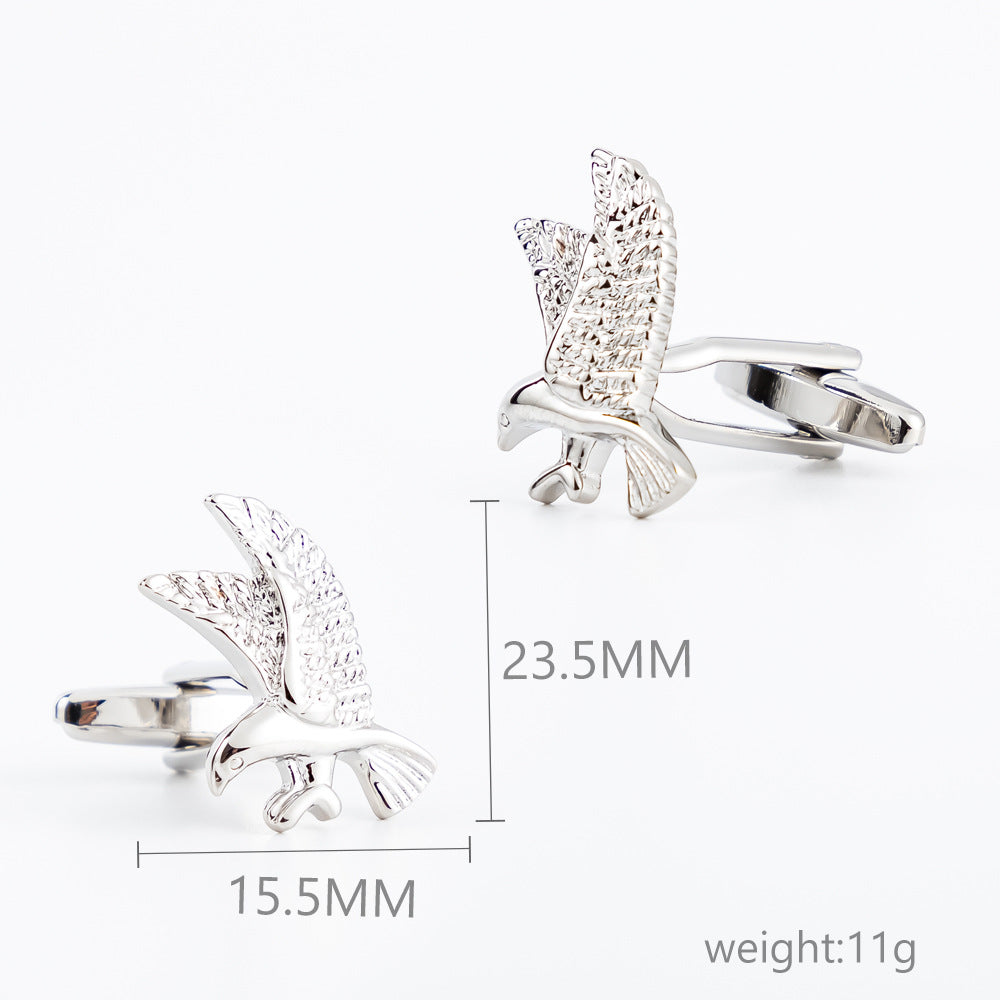 Men Silver Flying Eagle Bird Copper Cufflinks