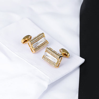 Gold Baguette Crystal Pave Rectangular Cufflinks
