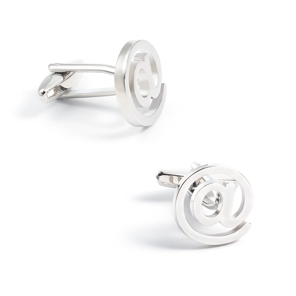 Men Silver At Sign Symbol Round Copper Cufflinks