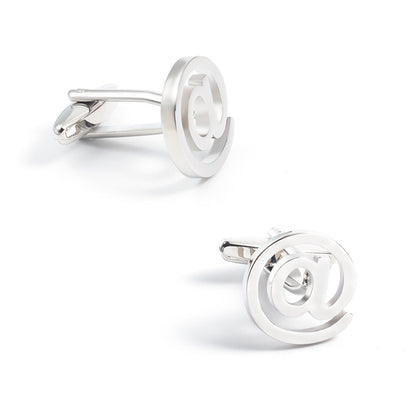 Men Silver At Sign Symbol Round Copper Cufflinks