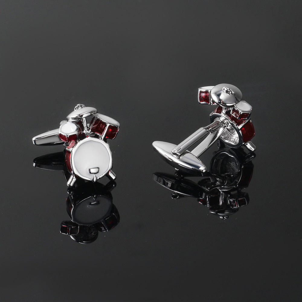 Men Silver Red Enamel Drum Kit Novelty Cufflinks