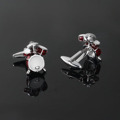Men Silver Red Enamel Drum Kit Novelty Cufflinks