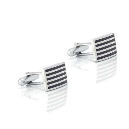 Men Silver Black Stripe Rectangle Cufflink