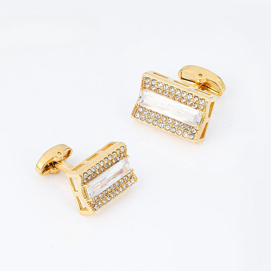 Gold Baguette Crystal Pave Rectangular Cufflinks