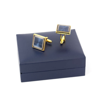 Men Gold Blue Resin Greek Key Square Cufflinks