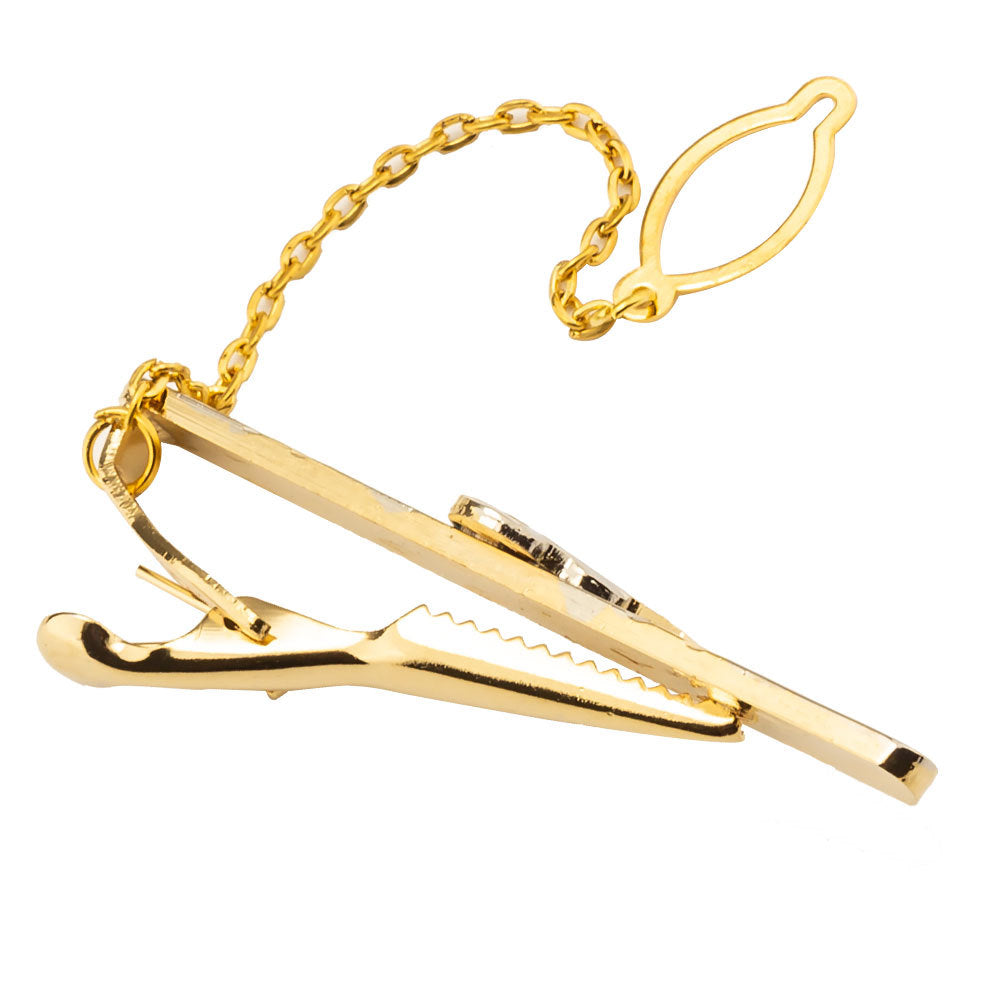 Gold Violin Shape Tie Bar with Chain