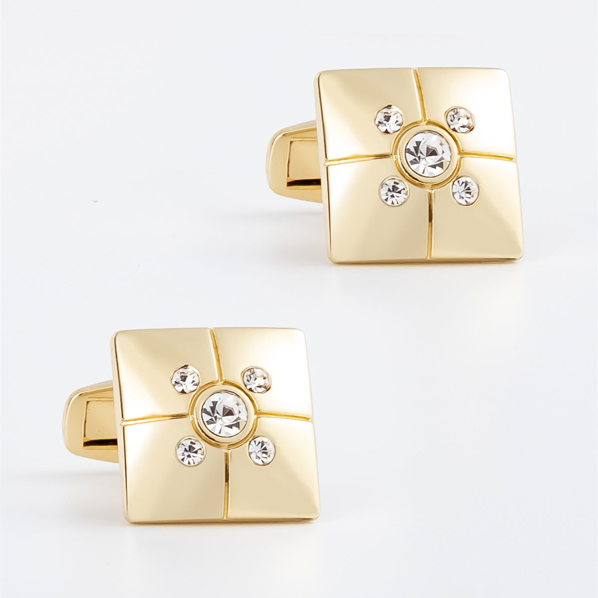 Gold Cross Crystal Square Cufflinks Tie Bar Set