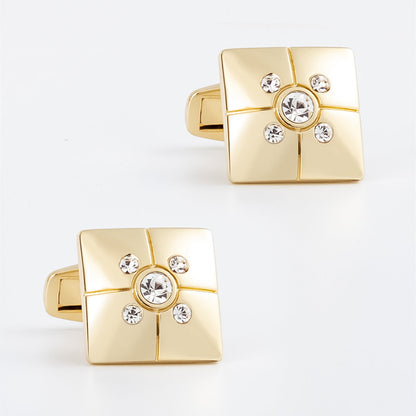 Gold Cross Crystal Square Cufflinks Tie Bar Set