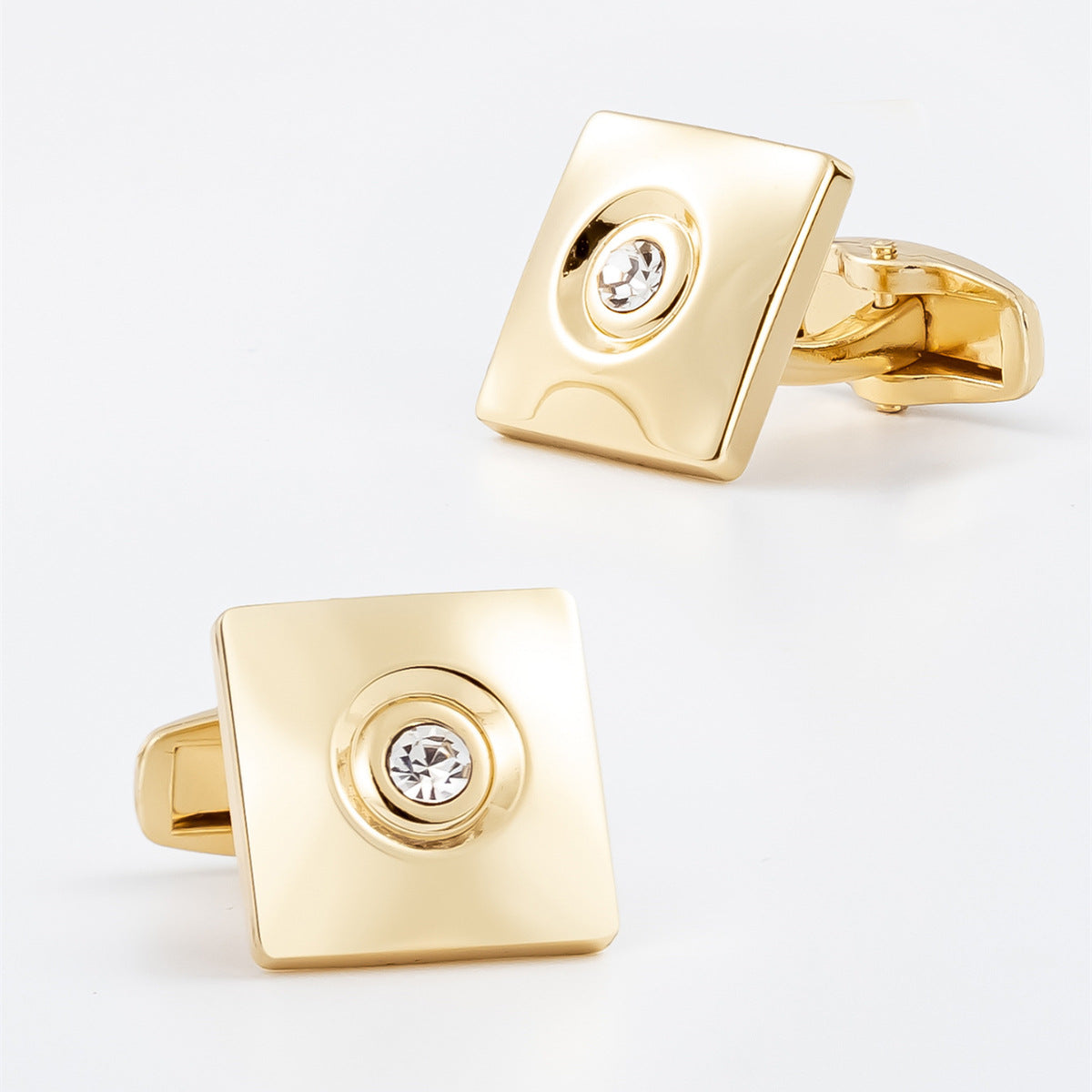 Gold Square Crystal Cufflinks and Tie Bar Set