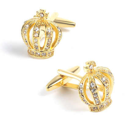 Gold Crown Shape Crystal Cufflinks